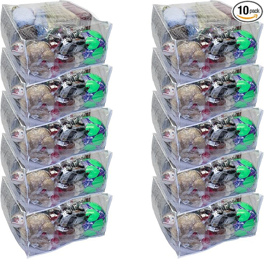 10-Pack Jumbo Heavy Duty Vinyl Zippered Storage Bags (Clear) for Sweaters, Blankets, Comforters, Bedding Sets and Much More! (24" x 20" x 11") by OrehHomewares