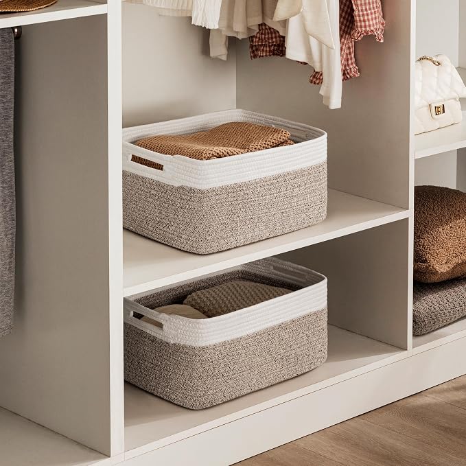 2 Pack Storage Baskets for Organizing, Large Woven Storage Basket, White&Brown - Image 3