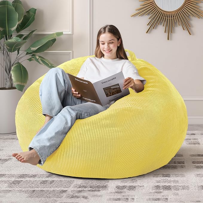 4FT Bean Bag Chair for Adults,Large Teardrop Beanbag with Filler | Beanbag Chair with Memory Foam Filled,Bean Bags with Handy Handle&Machine Washable Cover for Living Room,Bedroom-Yellow by Cansunna