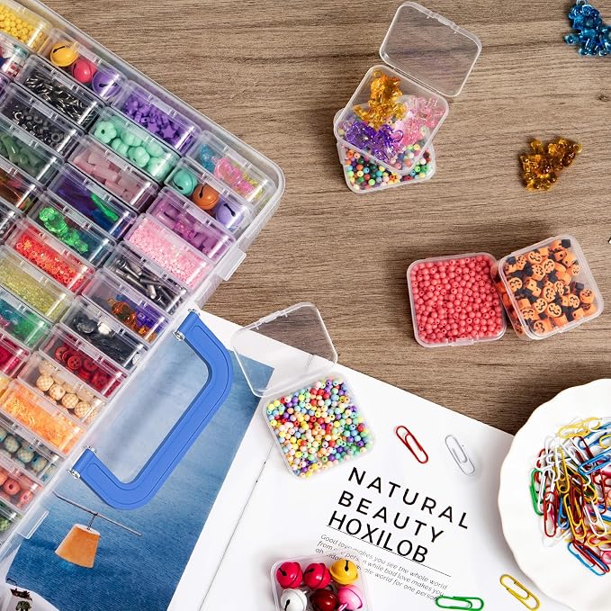 Bead Organizer Box with Handle, 122Pcs Small Bead Storage Boxes with Hinged Lid and Portable Craft Case, Mini Clear Plastic Container for Jewelry Making Diamond Bracelet Screws Seeds Nails Small Parts - Image 3