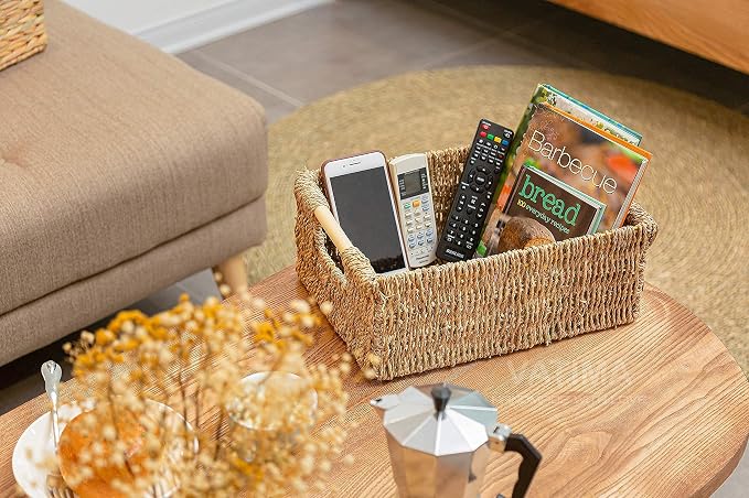 VATIMA Seagrass Baskets with Wooden Handles, Set of 3 Decorative Natural Wicker Baskets for Kitchen - Image 9