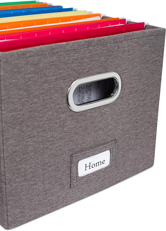 Internet's Best Collapsible File Storage Organizer with Lid - Decorative Linen Filing & Storage Office Box – Hanging Letter/Legal Folder – Home Office Bins Cabinet – Grey Container - 4 Pack - Image 7