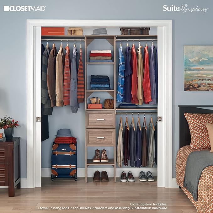 ClosetMaid SuiteSymphony Closet Organizer with Shelves and 2 Drawers, 16-Inch-Natural Gray - Image 2