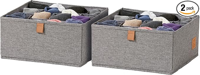 LOVE IT STORE IT Premium Drawer Organiser System, 2-Piece Linen Wardrobe Organiser, Reinforced, 16 Compartments for Socks, Underwear, Grey, 30 x 30 x 15 cm by LOVE+%21T+STORE+%21T