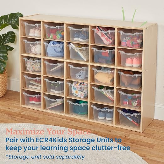 ECR4Kids Scoop Front Storage Bins, Multipurpose Organization, Clear, 25-Piece | Durable plastic, GREENGUARD Gold Certified, 1.2 gallon capacity, lightweight & nestable, built-in handle, classroom/home use - Image 5