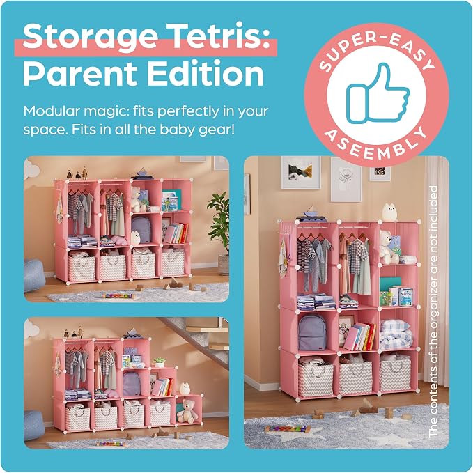 Baby Closet Organizer for Nursery - Durable Baby Wardrobe Armoire for Closet - Customizable Dresser Shelves - Waterproof Shelf Clothes Organizer w/Wall Fixation (Pink) - Image 5