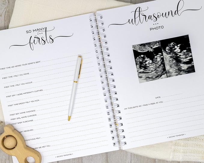 Personalized Twin Pregnancy Journal - Hardcover Pregnancy Memory Book Customized with Babies’ Names, Nicknames or Phrase - Prompted Journal for New Moms (Gray Hearts) - Image 5