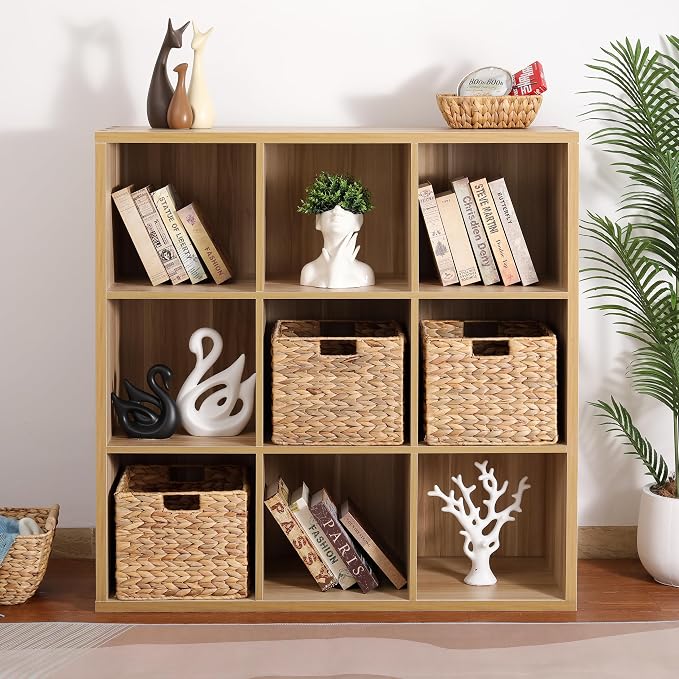 12x12x10in Water Hyacinth Storage Basket Large, Folding Cube Woven Wicker Storage Basket for Shelves, Pantry Baskets Organization and Storage, Kitchen Storage Baskets, Large Rattan Basket Set of 3 - Image 8