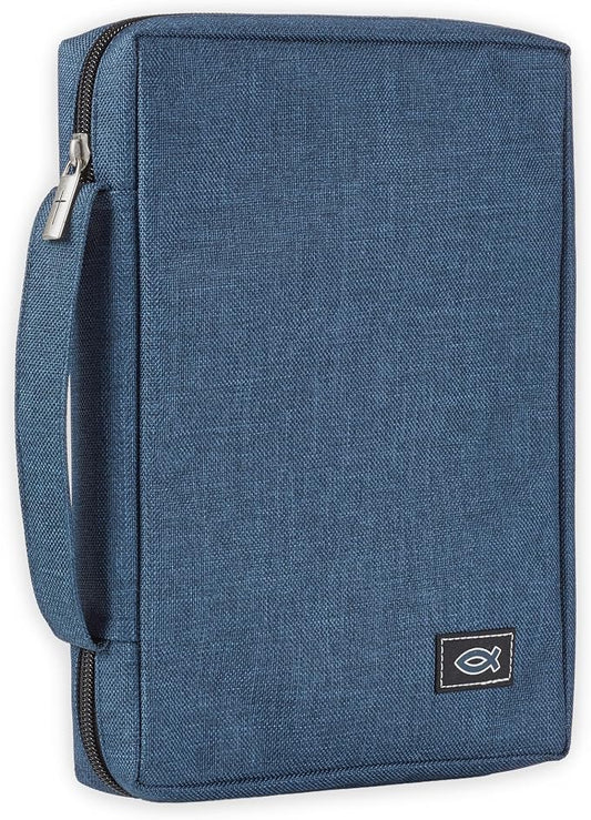 Christian Art Gifts Men/Women's Bible Cover Jesus Fish, Blue Canvas, Small by ChristianArtGifts