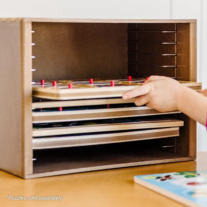 Melissa & Doug Natural Wood Puzzle Storage Case (Holds 12 Puzzles) - Wooden Puzzle Rack Organizer - Image 7