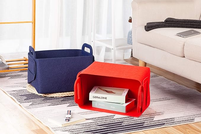 Minoisome Storage Basket Felt Storage Bin Collapsible& Convenient Box Organizer with Carry Handles for Office Bedroom Closet Babies Nursery Toys Laundry (Red, 13.8inch（L）×9.5inch（W）×8.3inch（H）) - Image 6