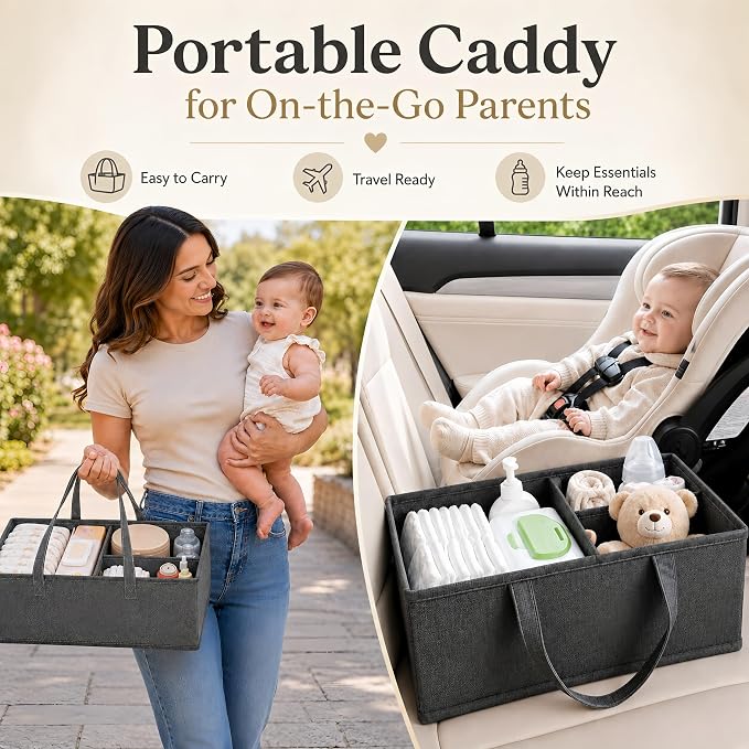 Baby Diaper Caddy Organizer Cart with Adjustable Shelf and Detachable Dividers, Grey 3 Tier Postpartum Carts on Wheels, Rolling Storage Cart for Baby Essentials, Newborn Must Haves, Bedside, Nursery - Image 7