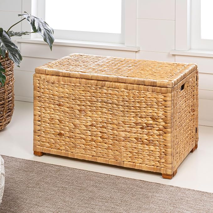 happimess HPM9005A Anada Wicker Weave 30" Storage Trunk, Wooden Frame/Water Hyacinth, Farmhouse, Transitional, Coastal, Rustic for Office, Dorm Room, Living-Room, Bedroom, Dining-Room, Natural | Solid Mahogany Construction, Collapsible Folds Flat, Remo... - Image 5