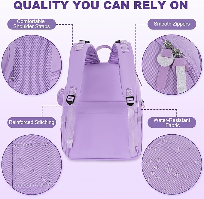 IBVIVIC Diaper Bag Backpack with Portable Changing Pad, Lavender Purple | Multifunctional Baby Bag for Mom Dad, Large Capacity, Stroller Straps, Insulated Bottle Pockets & Pacifier Case - Image 8