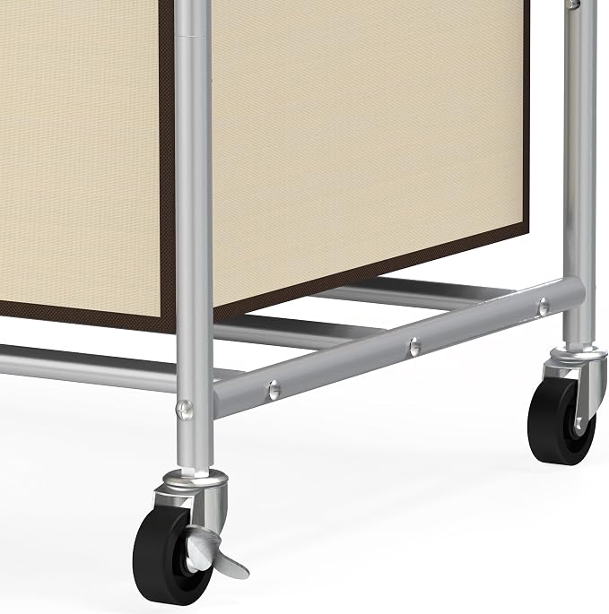 Deco Brothers Heavy Duty 3 Bags Laundry Sorter Cart with Hanging Bar, Beige | Extendable Hanging Rod - Image 3