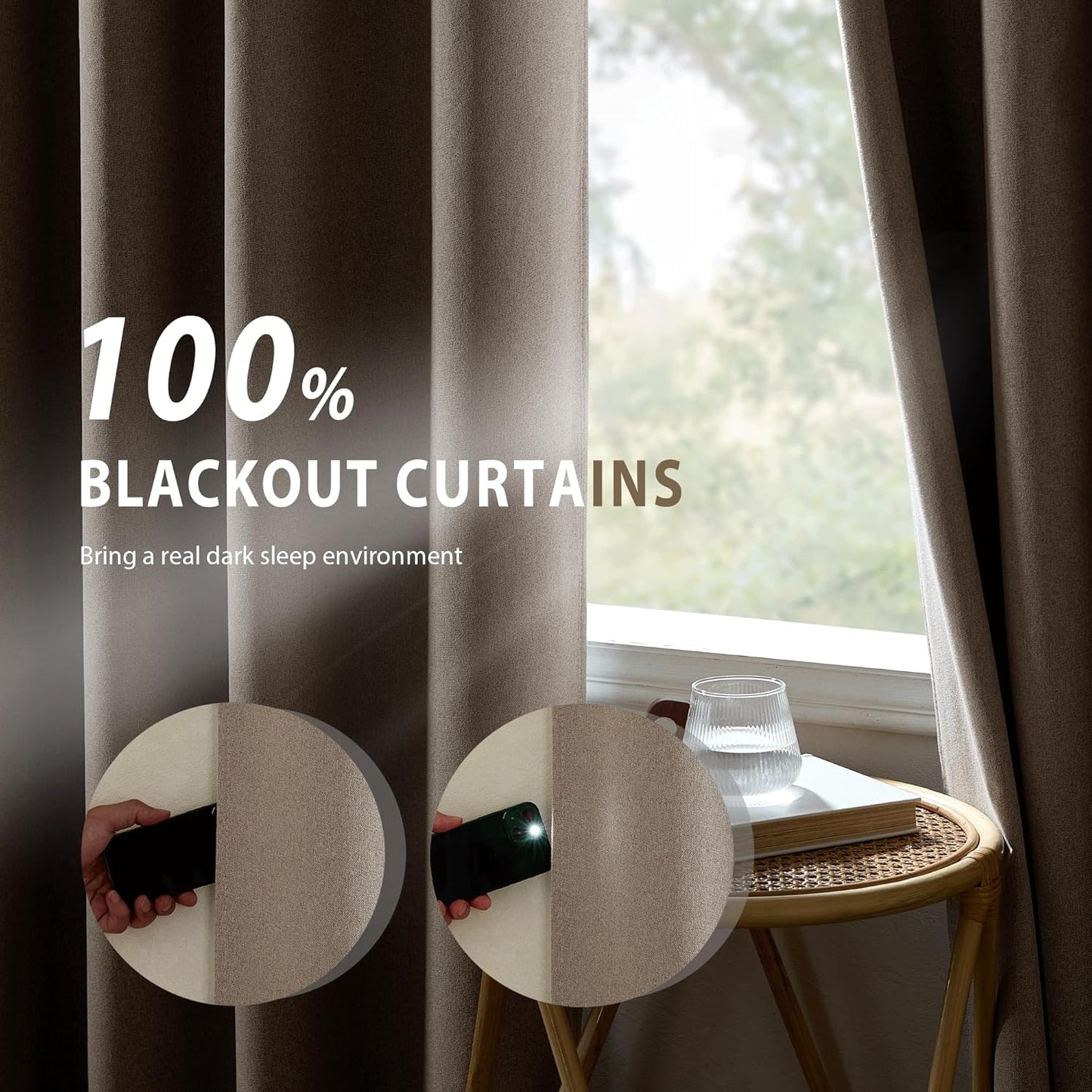 NICETOWN Linen 100% Blackout Short Curtains 63 inches Lenghth Burg for Kitchen, 2 Panels, Burlap Faux Linen Drapes with Thermal Insulated White Liner, Keeping Out Cold Air and Heat Panels