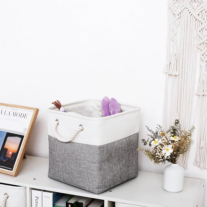 11 Inch 6 Pack Cube Storage Bins with Handles | Foldable Storage Basket,Fabric Storage Basket,Storage cube baskets suitable for the Home and Office(White&Gray) - Image 5