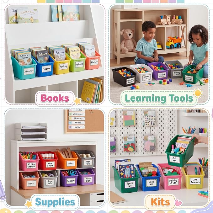 36 Pcs Book Bins for Classroom Plastic Cubby Bins Bright Color | Scoop Front Storage Bins for Classroom Library Stackable Toy Containers for School Office Home Nursery Playroom - Image 4