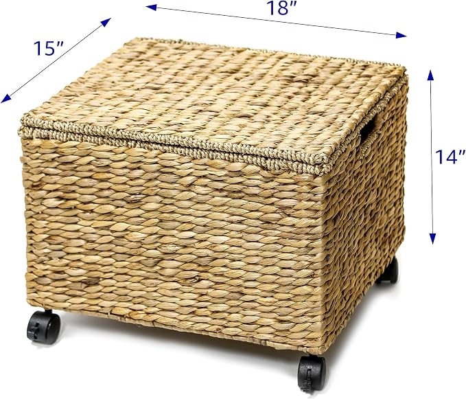 Trademark Innovations Rolling File Box Wicker File Cabinet Hanging File Baskets Water Hyacinth Storage Basket - Image 2