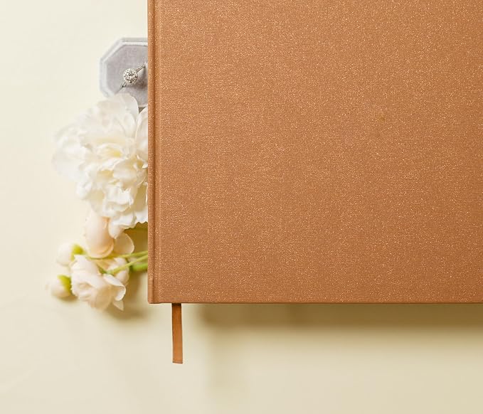 Personalized Guestbook in Bronze Shimmer - Premium Custom Modern Guest Book for Wedding Reception, Birthday Party or Events w/Bookmark Blank Pages for Signing 11.5 x 8.5 inches - Image 4