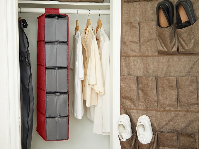 Covermates Hanging Shoe Organizer Set, 7" W x 13.5" D x 34" H, Red Heather | durable polyester construction, removable trays, 3-year warranty - Image 5
