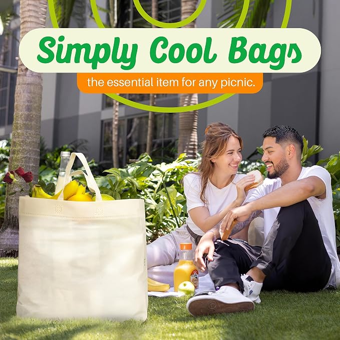 Simply Cool 50 Pack Reusable Grocery Bags, Medium Tote Bags Bulk, Cream | 12.6"x6.3"x11.8" Heavy Duty Non-woven Custom Shopping Bags with Handles, Foldable, Washable for Retail and Commercial use - Image 6
