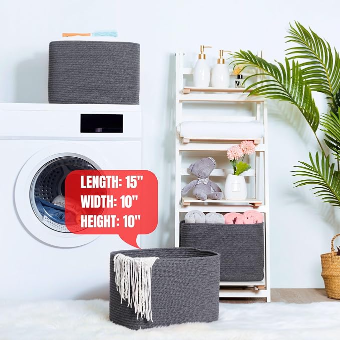 3-Pack Decorative Woven Storage Baskets for Shelves, Cube Bin Box for Organizing Books, Shoes, Dog Toys, Pantry Closet and Living Room Organizer, Charcoal Gray - Image 6