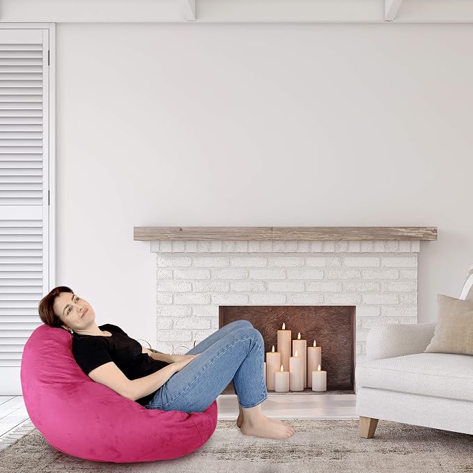 Bean Bag Stuffed Animal Storage Chair Cover (No Filler) for Kids and Adults. Extra Large Bird's Nest Beanbag Memory Foam Soft Premium (Pink, 3 ft (Cover Only)) - Image 8