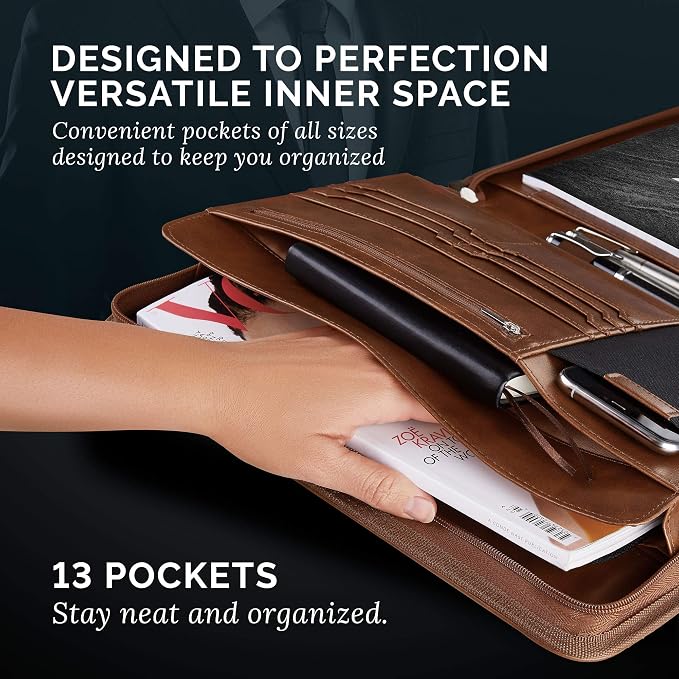 NERO MANETTI- Zippered Vegan Leather Padfolio/Portfolio Pad Holder-Business PU Leather Notepad Folder for Resumes, Interviews, iPad/Tablet, Phone, Legal Pad Notebook Executive Binder for Women, Men - Image 4