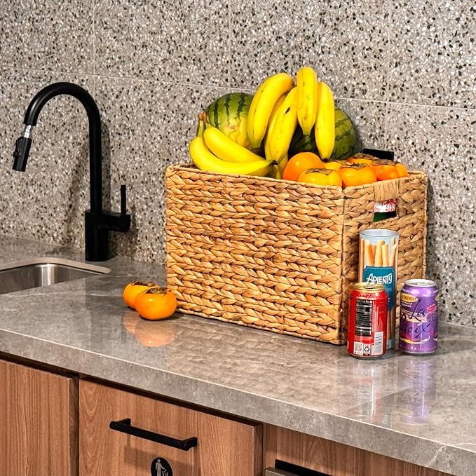 4 Decorative Hand-Woven Water Hyacinth Wicker Storage Basket, 16x11x11 Ideal for Shelving Units - Image 12