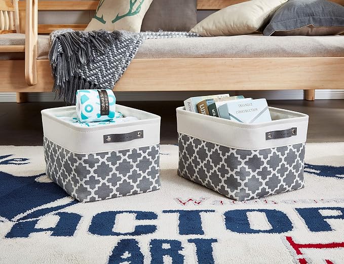 DECOMOMO Storage Bins, Large Fabric Storage Baskets for Shelves 3 Pack | 15 x 11 x 9.5 inches Decorative Linen Closet Organizers with Handles(Grey Patterns) - Image 4