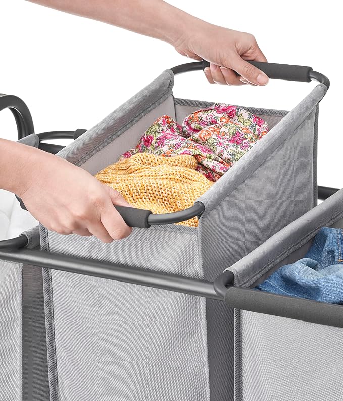Whitmor Triple Laundry Sorter - 3 Removable Bags with Easy-Grip Handles - Rolling Laundry Sorter - Grey - Image 4