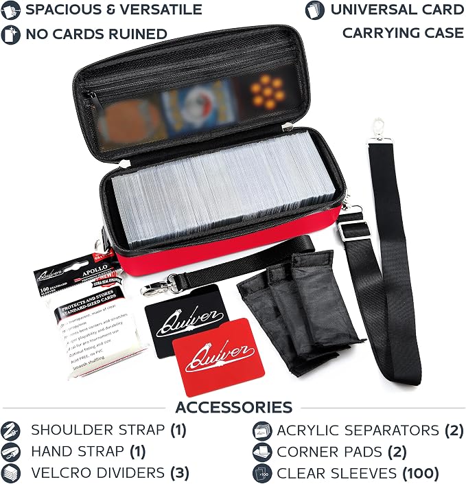 Red Bolt Card Carrying Case fits PM Cards and other TCG Games - Storage Bag for Playing/Trading Cards and Deck Box (Straps, Dividers & 100 Apollo Card Sleeves) | Fits 800+ cards, PU leather, adjustable velcro dividers, shoulder strap, 100 Apollo sleeve... - Image 3