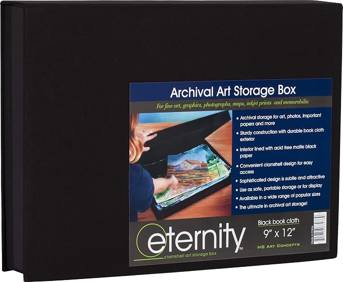 HG Art Concepts Eternity Archival Clamshell Photo Storage Box, Black - 9"x12" - For Storing Artwork, Photos & Documents, Deluxe Acid-Free, Sturdy & Lined With Archive-Quality Paper by HGArtConcepts