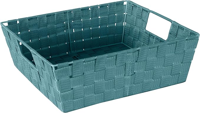 Simplify Large Shelf Woven Strap Tote | Decorative Storage Basket | Built in Handles | Organization | Closet | Bedroom | Bathroom | Nursery | Accessories | Toys | Gifts | 1 Pack | Sapphire by Simplify
