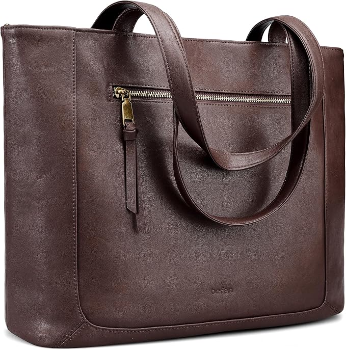 befen Genuine Leather Tote Bag for Women, Large Work Tote Bag with Zipper Leather Purse and Handbags with 15.6" Compartment by befen-