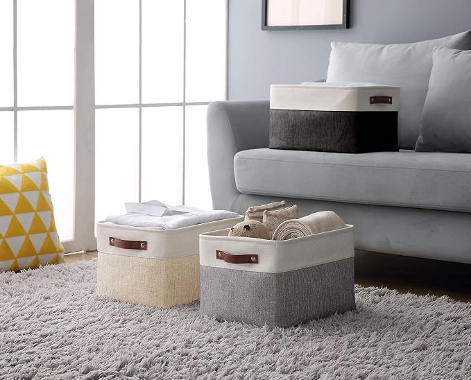 DECOMOMO Storage Bins, Large Fabric Storage Baskets for Shelves 3 Pack | 15 x 11 x 9.5 inches Decorative Linen Closet Organizers (Mixed Neutral) - Image 8