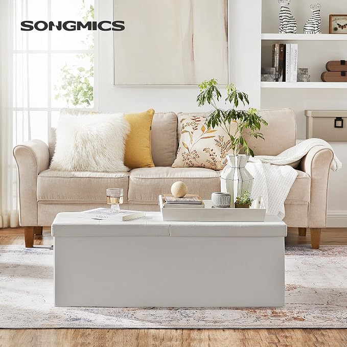 SONGMICS MAZIE Collection - 43 Inches Storage Ottoman Bench with Flipping Lid, Storage Chest with Iron Frame Support, Load 660 lb, for Living Room, Bedroom, Synthetic Leather, White ULSF75WT - Image 2