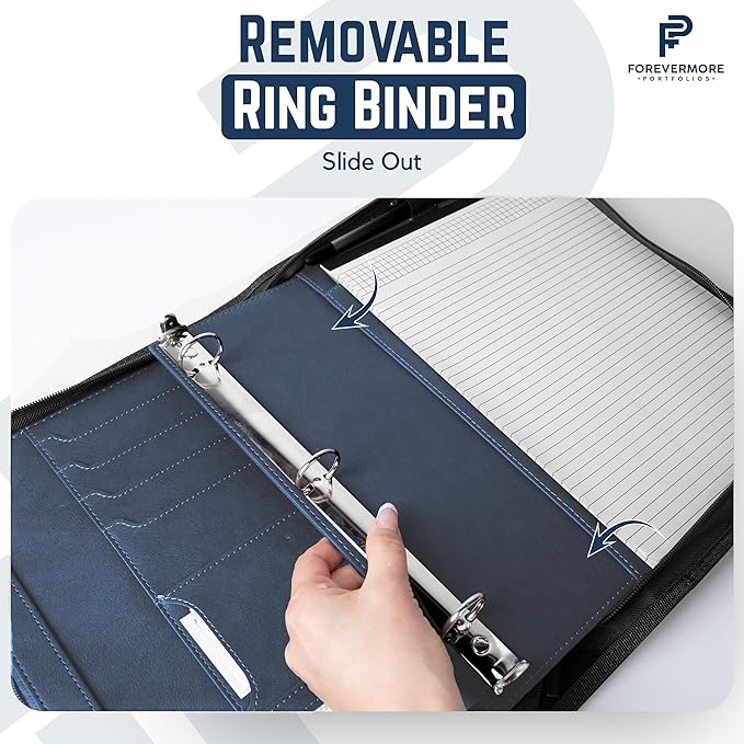Forevermore Portfolio Binder, 1" Removable 3-Ring, Vegan Leather, Blue - Image 4