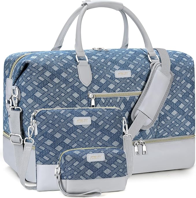 ITIEZY Weekender Bag for Women 21.5" Travel Duffel Large Carry On Bag 3PCS | Nylon Duffel Bag with Waterproof Shoe Compartment, Crossbody Bag and Toiletry Bag, Travel Weekend Hospital Overnight Gym Bag by ITIEZY