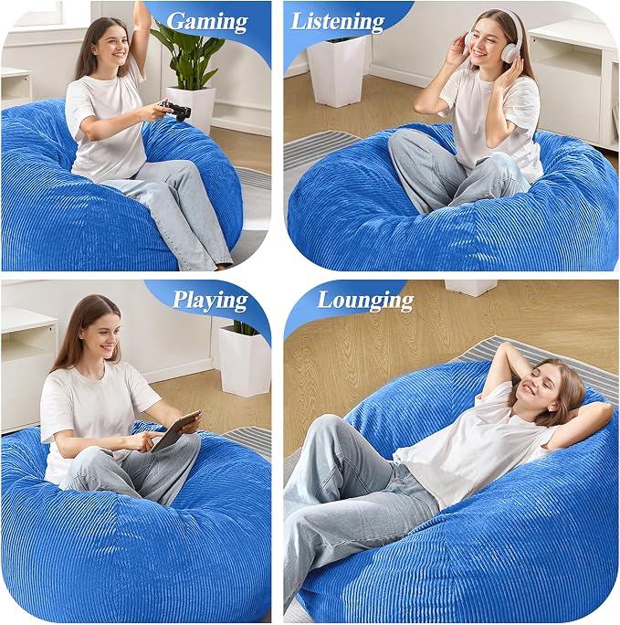 5FT Bean Bag Chair for Adults,Gaint Teardrop Beanbag with Filler | Beanbag Chair with Memory Foam Filled,Bean Bags with Handy Handle&Machine Washable Cover for Living Room,Bedroom-Blue - Image 6