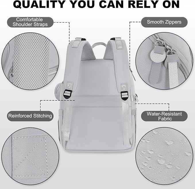 IBVIVIC Diaper Bag Backpack with Portable Changing Pad, Soft Gray | Multifunctional Baby Bag for Mom Dad, Large Capacity, Stroller Straps, Insulated Bottle Pockets & Pacifier Case - Image 8