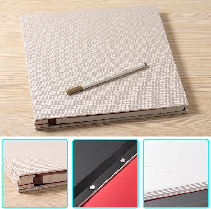 Large Photo Album Self Adhesive 4x6 5x7 6x8 8x10 Pictures Scrapbook Magnetic Album DIY Scrap Book 60 Sticky Pages Linen Cover DIY Photo Album with A Metallic Pen and DIY Accessories(Light Beige), - Image 5