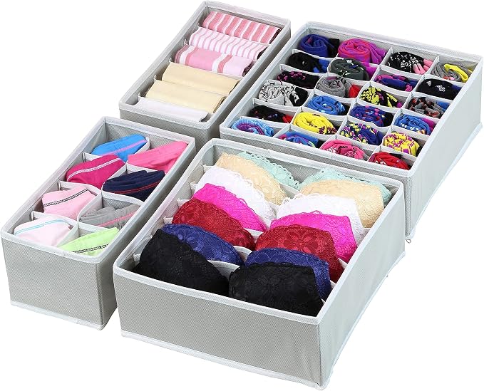 Simple Houseware Closet Underwear Organizer Drawer Divider 4 Set + 6-Pack Foldable Cube Storage Bin - Image 2