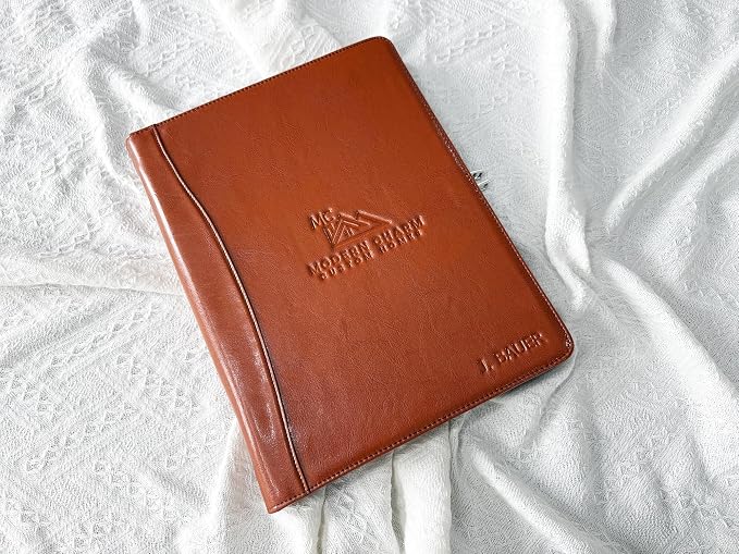 Brown Leather Padfolio for Women/Men, Business Leather Binder 3 Ring Portfolio, Personalized Leather Portfolio Binder, Zippered Portfolio Organizer for A4 Notepad & 13-inch Laptop/Tablet - Image 3