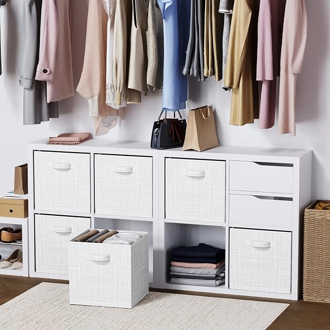 NEATERIZE Fabric Storage Cubes - 6 Pack Heavy Duty White-Grey Bins - 13 Inch Cube Organizer, Use As A Clothes Storage Box, Baskets For Shelves or Cubbies - Image 7