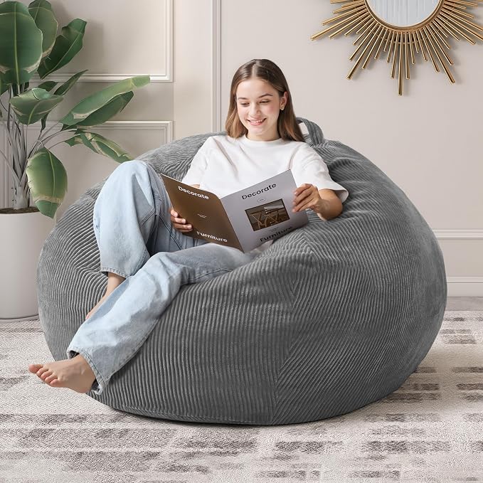 4FT Bean Bag Chair for Adults,Large Teardrop Beanbag with Filler | Beanbag Chair with Memory Foam Filled,Bean Bags with Handy Handle&Machine Washable Cover for Living Room,Bedroom-Grey by Cansunna