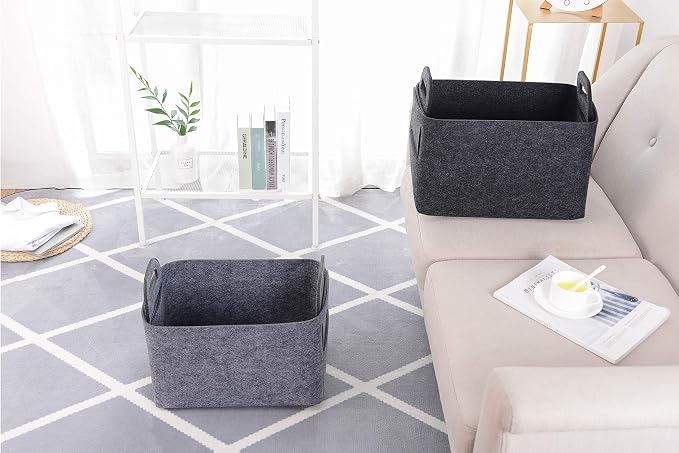 Minoisome Storage Basket Felt Storage Bin Collapsible& Convenient Box Organizer with Carry Handles for Office Bedroom Closet Babies Nursery Toys Laundry (Dark grey, 15.7inch（L）×11inch（W）×10inch（H）) - Image 6