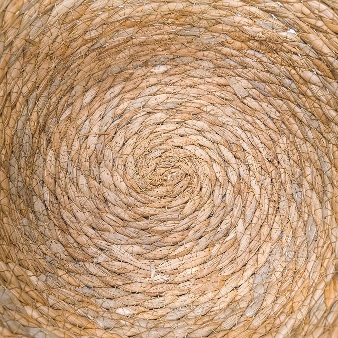 GIB Round Seagrass Storage Baskets Woven Wicker Planter Baskets for Decor | Decorative Basket for Blankets, Plants, Shelves Organizing, Natural Rattan, Leather Handles, 13", 12" & 11", Set of 3 - Image 7
