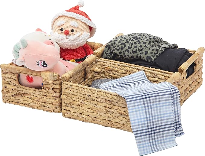 VATIMA Hyacinth Small Wicker Basket 11.6x8.1x4.9" - Bathroom Organizer, Wooden Handle, Decorative Storage - Image 6